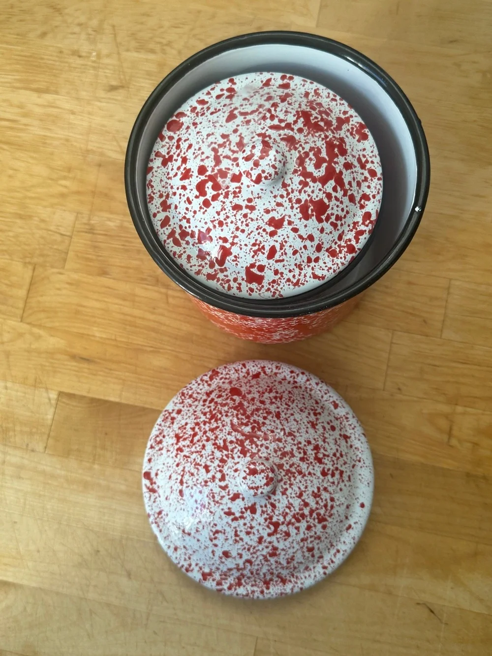 Farmhouse Red White Enamelware Splatterware Speckle Canister Set